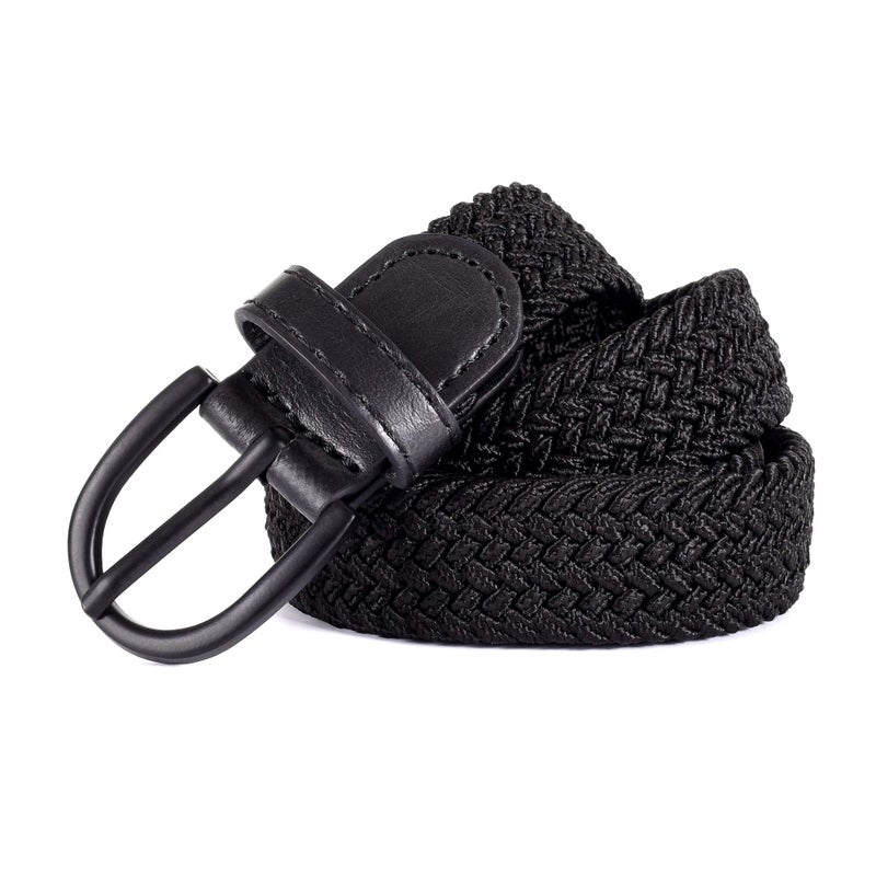 Mile High Life Young Boys Girls | Braided Stretch Elastic Belt | Pin Prong Buckle | Loop End Tip | 1" width (Black, Waist 24"-26â€) - Image 1